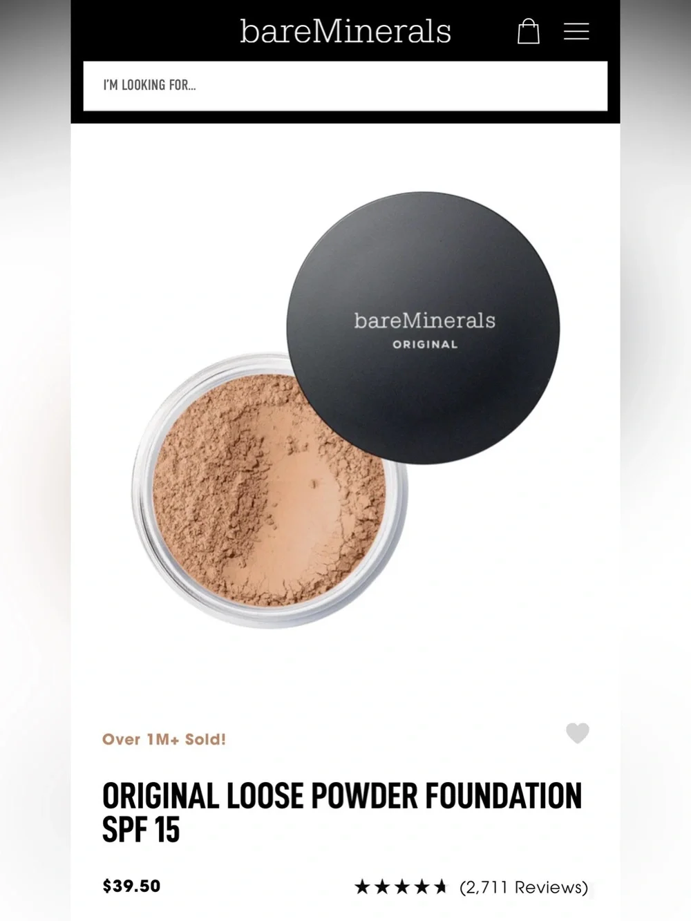 New Bare Minerals Original Loose Powder Foundation SPF 15 Medium Beige 12